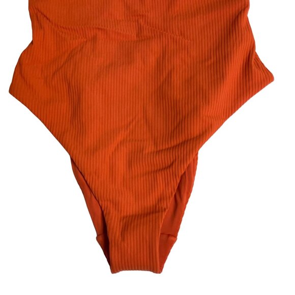 Andie The Asbury Ribbed One Piece Swimsuit Siren Orange Sz SM - Picture 5 of 10